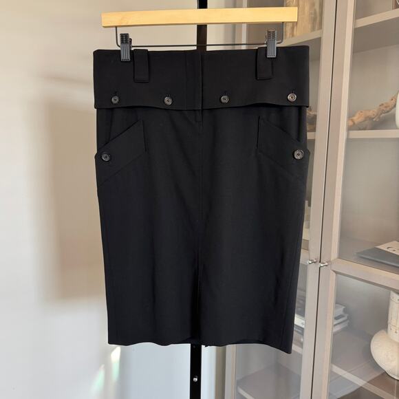 Burberry London Pencil Mini Skirt Black Wool Button Detail Side Pockets Size 6 - Picture 1 of 5